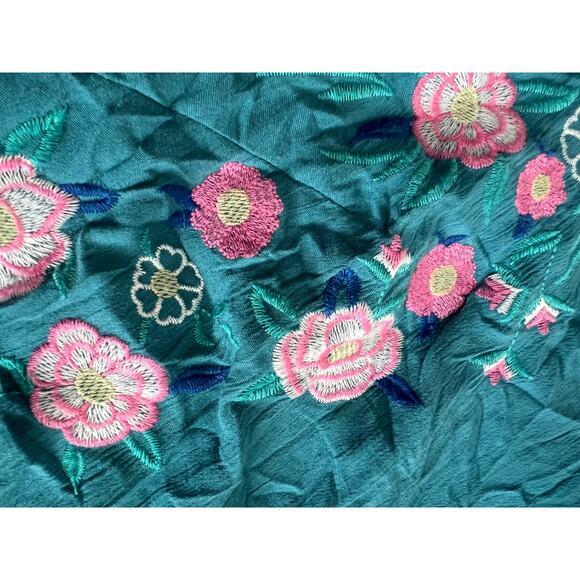 Fourteenth Place Embroidered Floral Teal Green Blue Maxi Dress 3X Boho Coquette - Picture 4 of 7